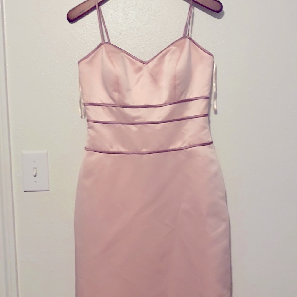 Pink Spaghetti strapped dress with some purple stripes,